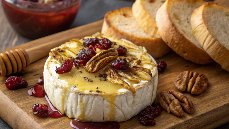 Gooey air fryer brie with crispy coating and cranberry sauce