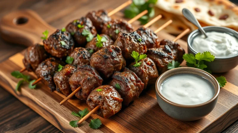 Charred air fryer lamb kofta skewers with herbs