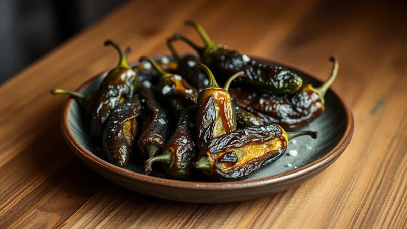 Blistered pimientos de Padron with sea salt from air fryer