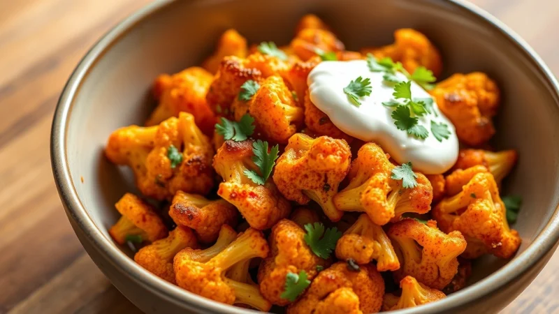 Tender Moroccan spiced cauliflower florets from air fryer