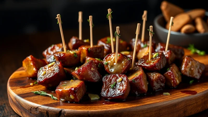 Tender garlic butter air fryer steak bites on a platter