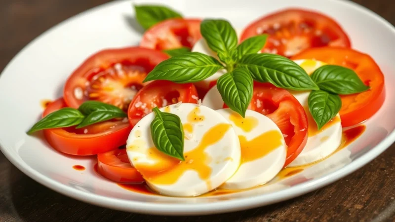 Classic caprese salad with tomatoes, mozzarella, and basil